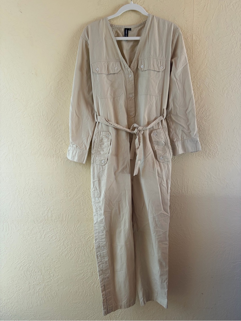 Jonny Cota Beige Utility Jumpsuit with Tie Waist